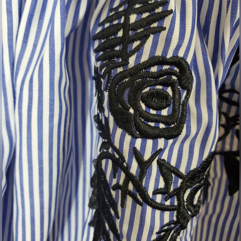 KATSUMI Off the Shoulder Blue Stripe Top Sz. S - Picture 3 of 4